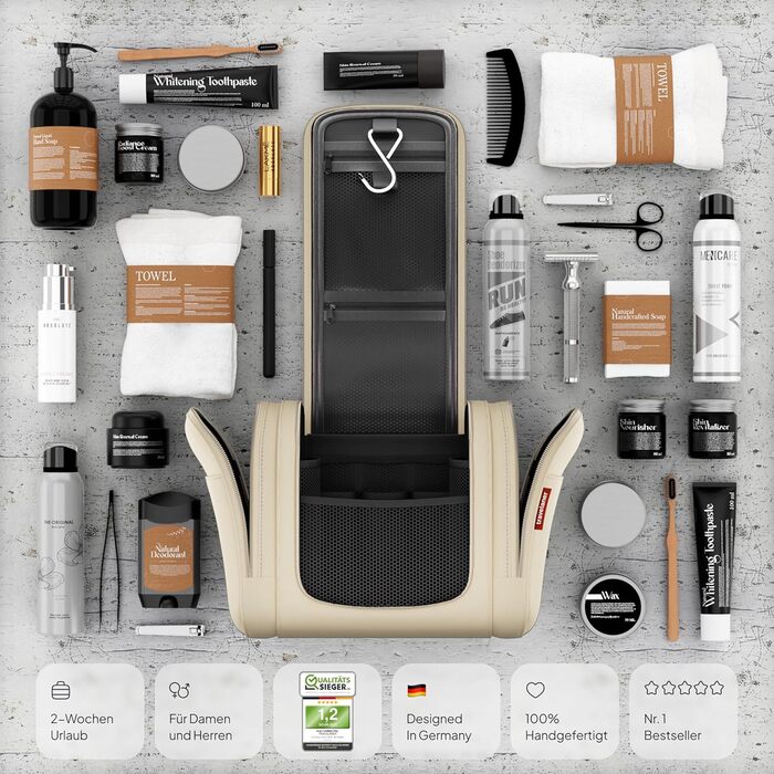 Чоловіча/жіноча/дитяча дорожня косметичка-органайзер Traveaner, 7 відділень, 3-в-1, XXL, водовідштовхувальна, кремово-бежева