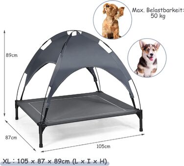 Гоплус Лежанка для собак з дахом, піднята лежанка для тварин, лежанка для домашніх улюбленців з металевим каркасом, водовідштовхуване собаче ліжко, котяче ліжко з сонцезахисним тентом, неслизькі накладки на ніжках, для використання в приміщенні та на вули