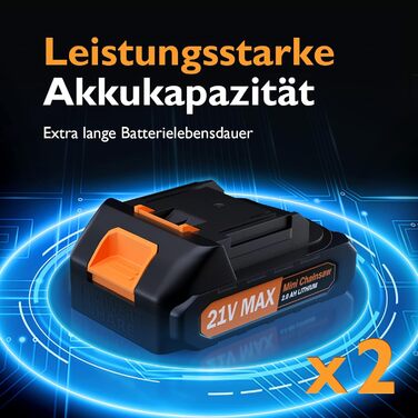 Акумуляторна міні-пила 6 дюймів, 21V/2Ah, 2 акумулятори, для обрізки гілок та стрижки кущів. Електрична ручна пила з блокуванням безпеки.
