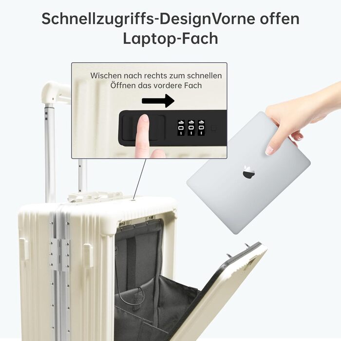 Чемодан 20 дюймів з спінінговими колесами, алюмінієва рама, TSA-замок, USB-порт, підставка для телефону, білий