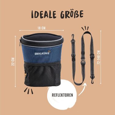 Сумка для ласощів для собак Rudelkönig - практична сумка для прогулянок та дресирування собак, з дозатором пакетів для вигулу (Basic, Blue)