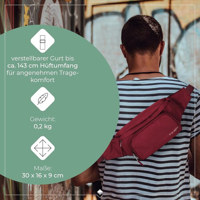 Поясна сумка Travelite Kick Off: 30 см, 5 л, червона - для подорожей та спорту