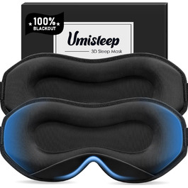 Маска для сну Umisleep для тих, хто спить на боці, 3D-конструкція, регульована гумка, блокує світло, дихаюча, для чоловіків та жінок, підходить для подорожей та йоги (Чорний/Чорний)