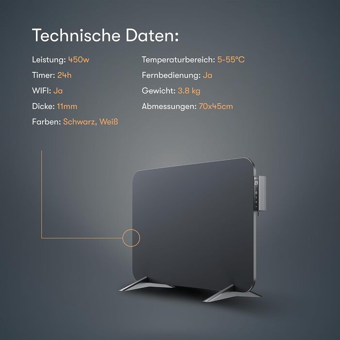 Інфрачервовий обігрівач BR Bringer 450W з Wi-Fi, термостатом та пультом, для дому та офісу (чорний)