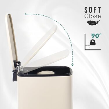 Смітник для ванної кімнати GREELUE 6л з кришкою Soft Close, металевий педальний кошик для WC та спальні, бежевий (24 x 19,5 x 25 см)