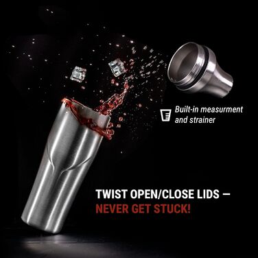 Lexenic Premium Cocktail Shaker 24oz - Vacuum-Insulated Martini Shaker, Spoon & Jigger Kit - 18/8 Stainless Steel - Drink Shaker - Built-in Strainer Margarita Shaker for Home Bar, Picnic, Gift