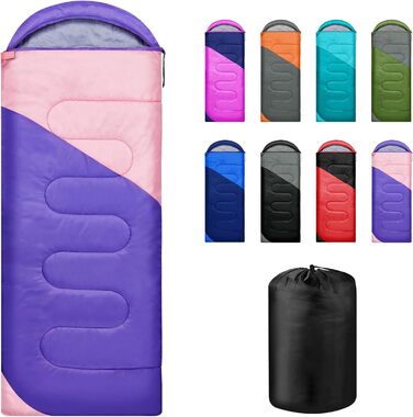 Yarmiene 3-4 Season Sleeping Bag - Warm & Rectangular for Adults & Kids - Outdoor, Camping & Hiking - Purple & Pink