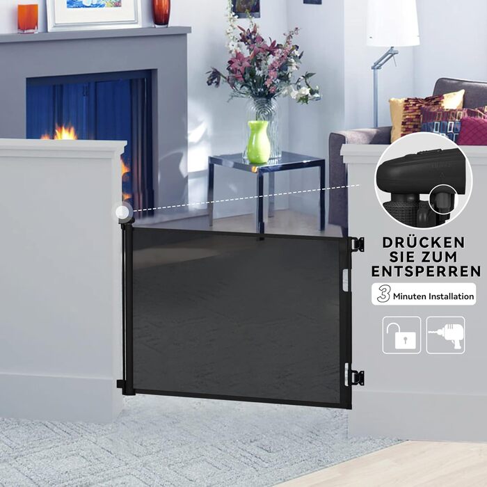 Захист для сходів: розтяжний захист від падіння для дітей та домашніх тварин (140 см, чорний)