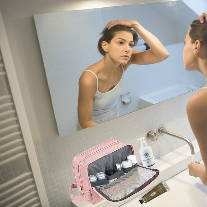 Чоловічий дорожній туалетний органайзер WANDF, косметичка для подорожей, сумка-органайзер для косметики (Джинс, Pure Rosa)