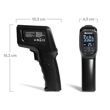 Інфрачервоний термометр BURNHARD з подвійним лазером, -50 – 550 °C, з функцією утримання, регулюванням випромінювання, для піцокаменів та грилів