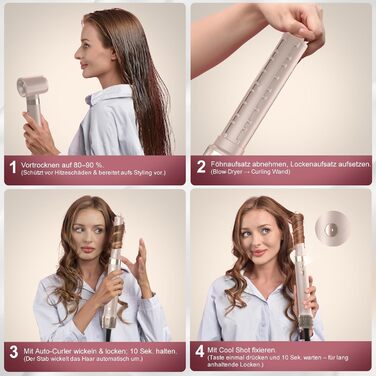 Airstyler 6-в-1: Фен, плойка, об'єм, локони, випрямлення. Рожевий (Champagnerfarben)