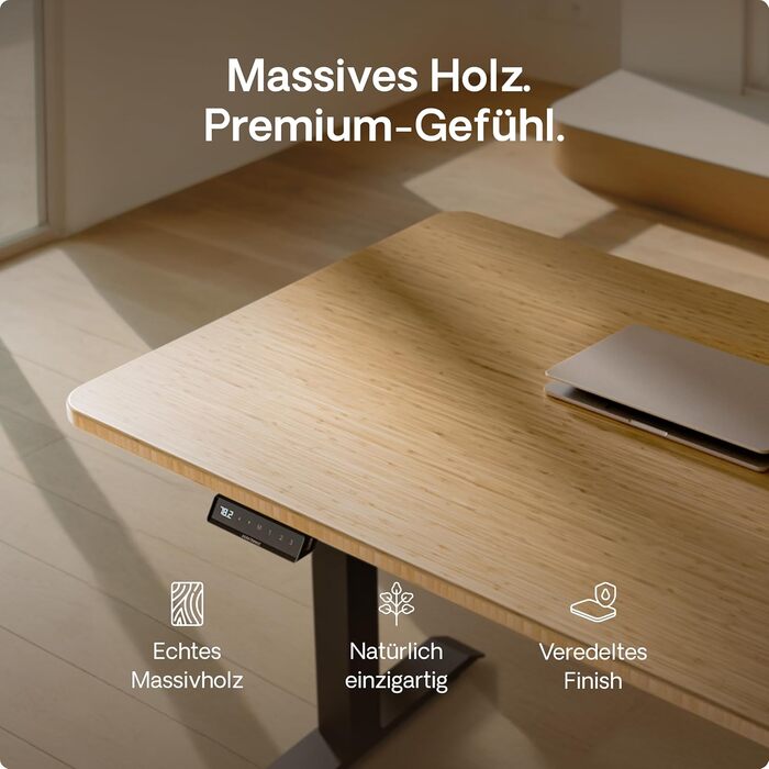 Стол Desktronic Homeone з регулюванням висоти, 160 x 80 см – електричний стіл з двома моторами, сенсорне керування, USB-порти для зарядки (2.5 Чорний + Бамбук)