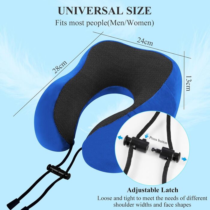 Подушка для шиї у вигляді звірка Memory Foam для подорожей на літаку/автомобілі, з чохлом, берушами та маскою для сну (Блакитна)