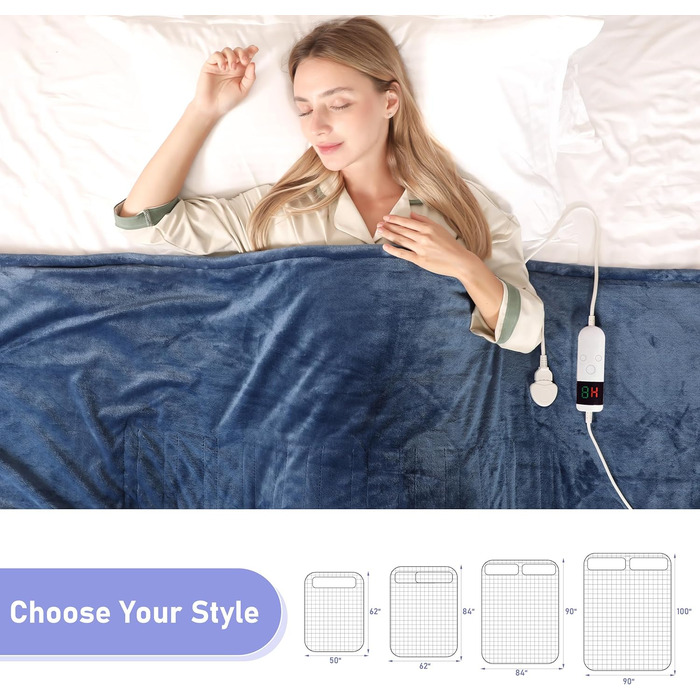 Електрична ковдра Qieryun з автовимкненням, 130x180 см, 10 режимів нагріву, таймер, захист від перегріву, фланель, для дому та офісу (Небесно-блакитний, 150 x 180 см)