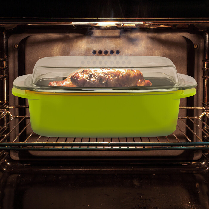 Relaxdays Green Roasting Pan with Glass Lid