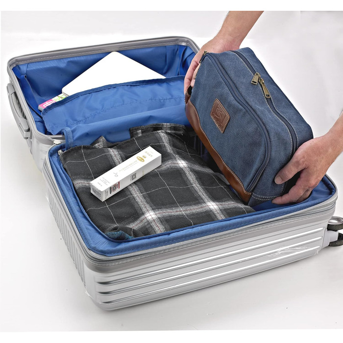 Чоловіча та жіноча дорожня косметичка з канвасу, розкладний органайзер для туалетних аксесуарів (блакитна, велика) 28x16x14 см