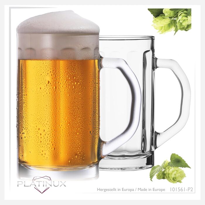 Набір скляних пивних кухлів PLATINUX Bierseidel з ручкою, 6 шт, 300 мл (макс. 350 мл) + 2 кухлі 500 мл, прозорі