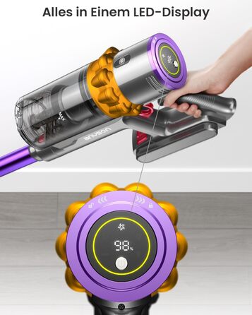 Anyson 45000Pa/550W/70Min Cordless Vacuum Cleaner, 1.6L Battery Vacuum Super Quiet, Self-Charging Cordless Vacuum with LED Display/Anti-Tangle Brush, Stick Vacuum for Hard Floors, Carpets, and Pet Hair