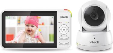 Відеоняня Vtech VM901-1W з Wi-Fi, 5-дюймовий HD-дисплей, поворотна камера 1080P, мобільний додаток, широкий кут огляду 120°, сумісна з iOS та Android