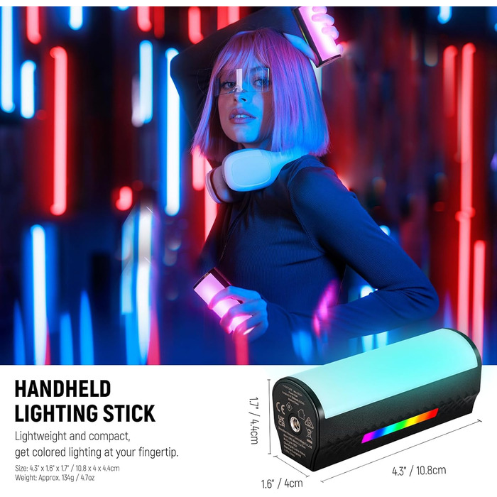 NEEWER LED відеосвітло з магнітним тримачем та штативом, RGB, 2500-8500K, 2500mAh, TL96RGB/TL97C (2 шт.)