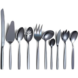 Berglander Black Silverware Serving Set, 10-Piece, Stainless Steel Cutlery Serving Set with Black Titanium Coating, Serving Spoon, Silver Serving Utensil, Rustproof, Lead-Free (10 Pieces)