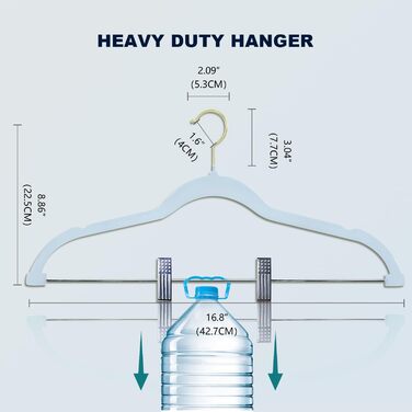 Набір вішалок для одягу Stormix 24 шт. з кліпсами, 42 см, для штанів, спідниць, суконь, курток, пальто (рожево-золоті гачки)