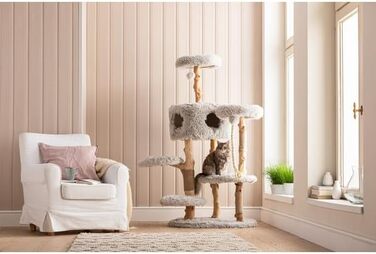 Преміум котячий будиночок Dehner Lovely з когтеточками | Будинок, лежанка, когтедрап | Дерево, плюш, сизаль | Для великих та маленьких котів | Стабільний, сучасний, сірий | 80 x 164 x 60 см