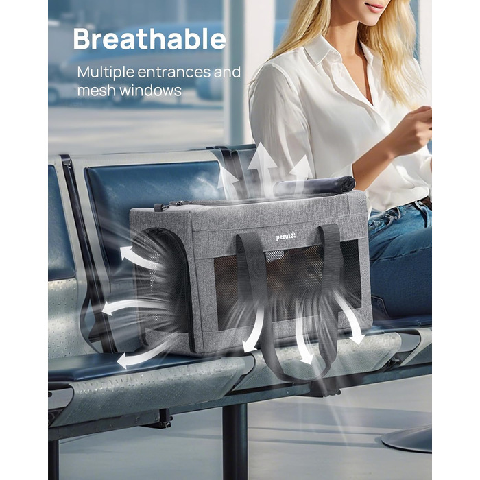 Транспортна сумка для котів Pecute Katzentasche: міцна переноска для домашніх тварин, легка, складана, для котів та маленьких собак, ідеальна для подорожей та до ветеринара, до 4 кг, сіра, 44 x 23 x 30 см