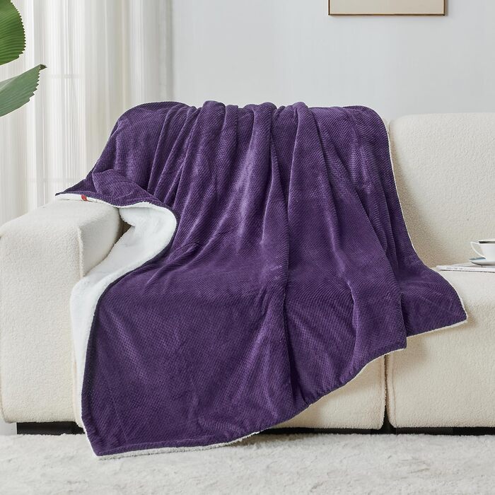 Плюшевий ковд Sochow Sherpa Fleece, 220x240 см, глибокий фіолетовий колір, для ліжка, дивана та крісла