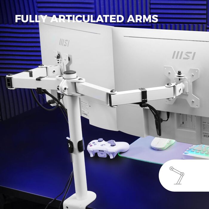 Подвійний кронштейн для моніторів Mars Gaming MARM2 White (до 27