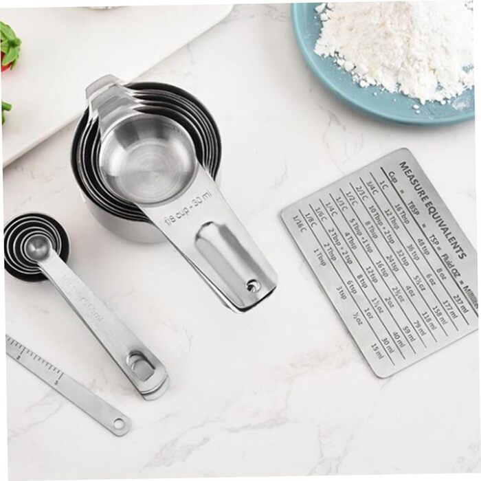 15-Piece Measuring Spoon Conversion Chart Multi-Purpose Scoop Portable Kitchen Gadgets Measuring Cup Mini-Scoop Portable Rice Spoon Espresso Spoon Kitchenware Silver Stainless Steel