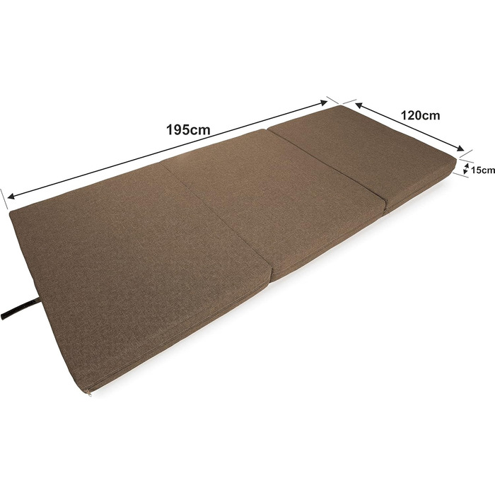 Складаний матрац Sunnypillow Premium 120x195x15 см, трисекційний, знімний чохол, коричневий, товстий пінополіуретан, гостьовий та дорожній