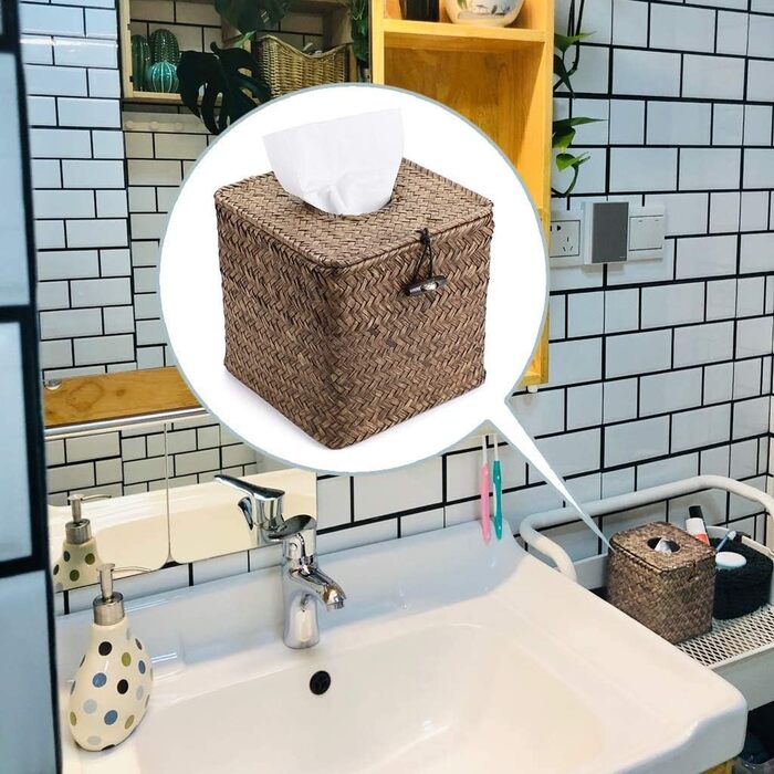 Rectangular tissue box made of seagrass for household use, decorative woven paper holder, coffee table, 68 x 30 x 22 cm
