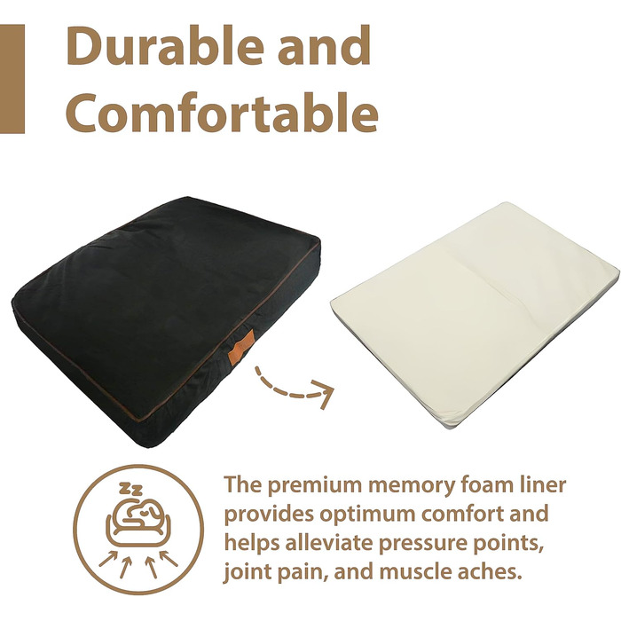 Ортопедичне ліжко для собак Ellie-Bo з Memory Foam, чорне, вологостійке, для клітки 76 см, розмір M - [71 x 48 x 6 см]