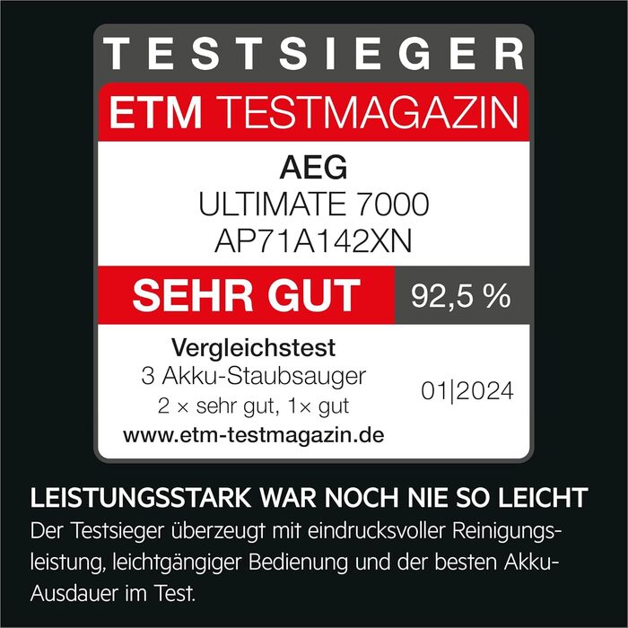 Бездротовий пилосос AEG Hygienic 7000: потужний, легкий, для алергіків, 40 хв роботи, 120 м², 5-ступенева фільтрація, для всіх поверхонь, автоматичний режим, з аксесуарами (2023)