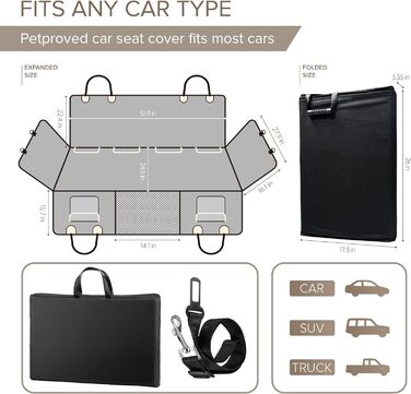 Подовжувач для заднього сидіння автомобіля SHARLOVY для собак, автомобільний чохол на сидіння для собак преміум-якості, великий автомобільний чохол з міцним дном для собак, автомобільна гамак для собак. Підходить для авто / SUV / пікапів чорного кольору