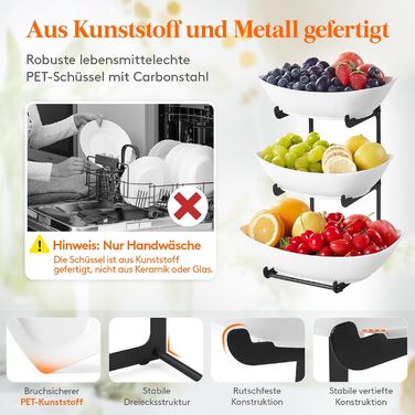 Підставка для фруктів та закусок Lifewit з 3 ярусами, біла, для буфетів, фруктів, снеків, овочів, тістечок, десертів, чорна