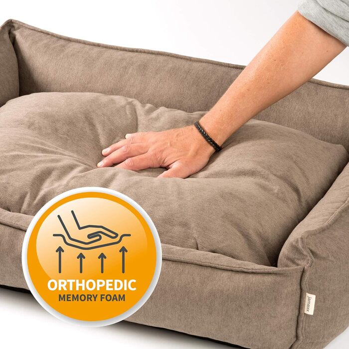 JAMAXX Premium Orthopedic Dog Bed - Memory Foam, Washable, Reversible Cushion, Water-Repellent / Dog Basket, Soft Velvet-Like Sofa Fabric Dog Cushion, Dog Basket, PDB2002 (L) 120x90 Brown