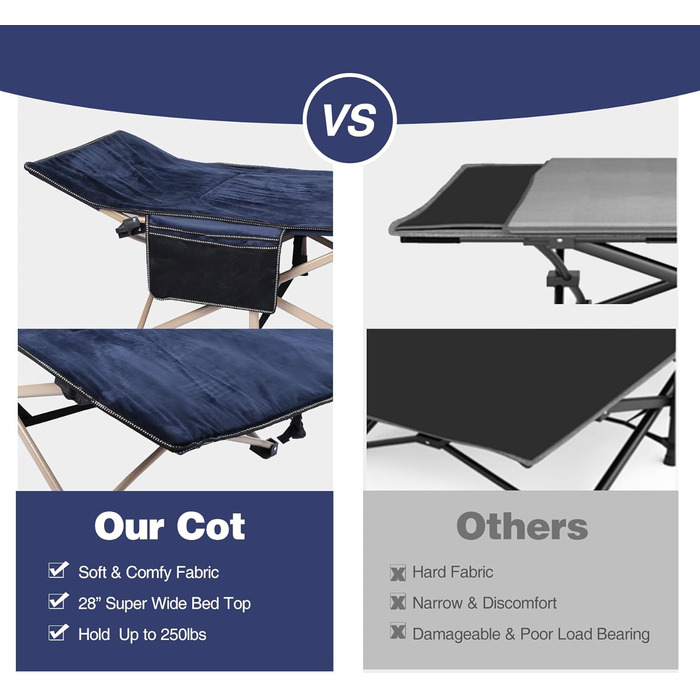 Ліжко-розкладачка REDCAMP XL з матрацом для дорослих, 226 кг, широке, міцне, для кемпінгу, відпочинку, гостей, офісу, дому