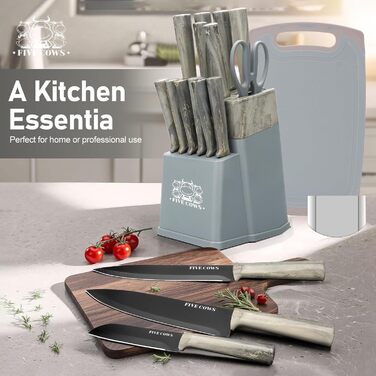 Набір кухонних ножів Messerblock з 16 частинами, з дерев'яною підставкою, дощечкою, захистом пальців, точилкою та кухонними ножицями, професійний набір ножів для дому (зелений, блакитний)