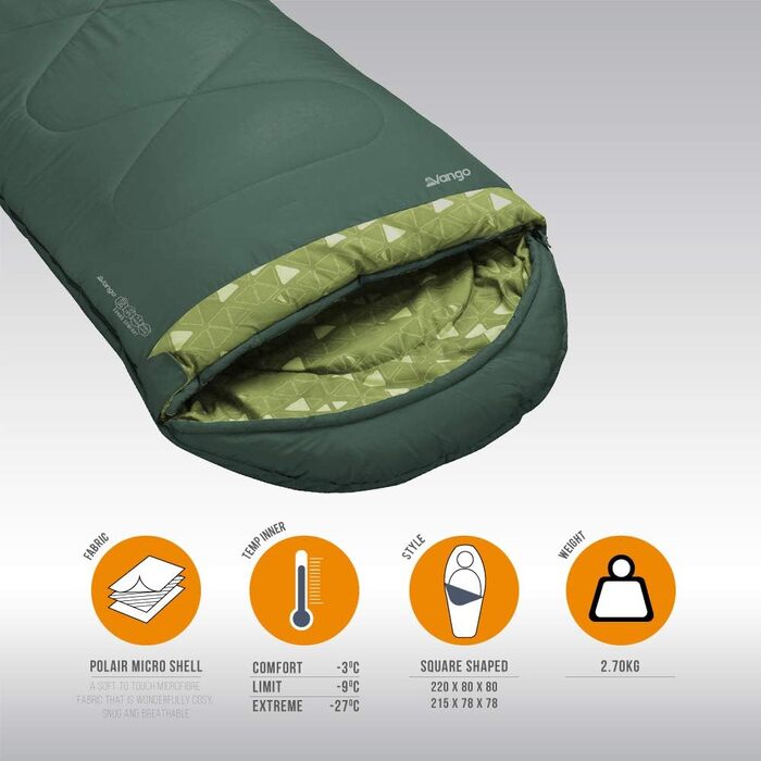 Спальний мішок Vango Sonno Quadratischer, Sycamore Green, Single (Amazon Exclusive), Comfort