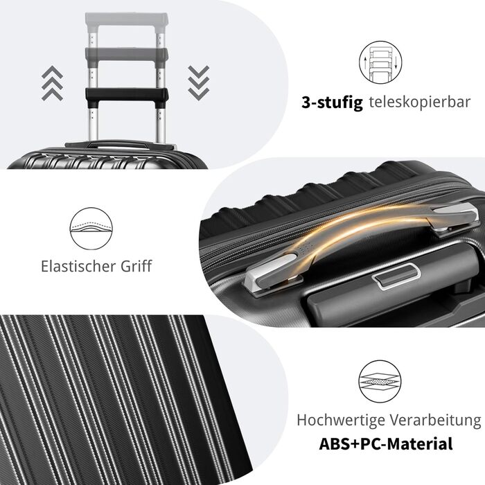 Набір валіз LALAHO 3 шт. з жорстким корпусом, великий дорожній набір валіз на колесах, ABS+PC, ручна поклажа, набір валіз з жорстким корпусом, м'ятно-зелений (чорний-2, набір валіз 2 шт.)