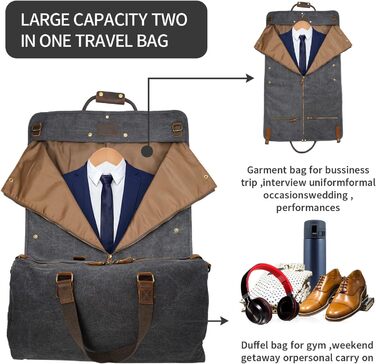 Дорожній костюм-органайзер 2-в-1 American Casual Canvas Leder для одягу та аксесуарів, чорний