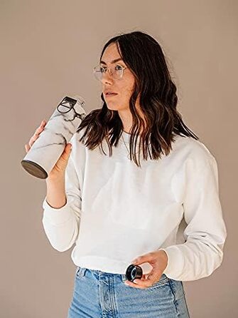 EQUA large drinking bottle with faux leather sleeve, 750 ml, made of borosilicate glass, BPA-free and leak-proof. (Grey/White)