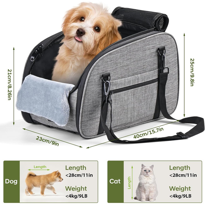 Автокрісло для собак Petzauber - зручне автокрісло для маленьких та середніх собак, сірого кольору, з подвійним ременем безпеки та неслизьким дном