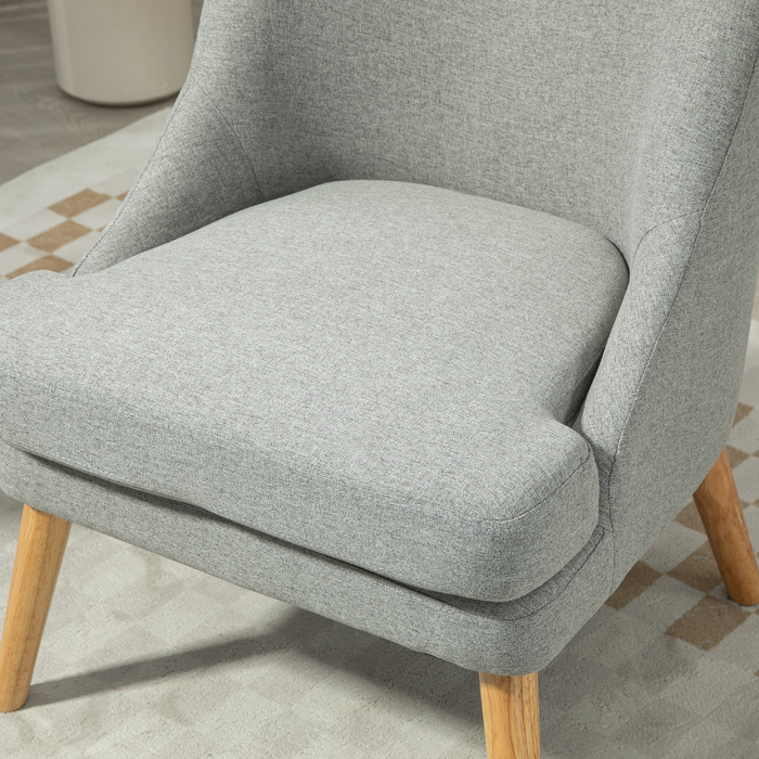 HOMCOM Armchair Lounge Chair with Linen Look, Armrests, Padded Recliner with Wooden Legs, for Living Room, Bedroom, Light Grey | Aosom
