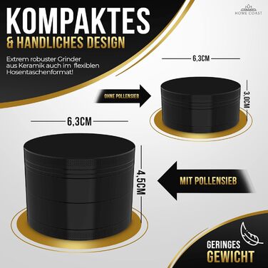 Керамічна трав'яна млинка Home Coast Premium, чорна, 4-частинна, Ø63мм, з аксесуарами (коробка, набір для чищення, сумка), для спецій та трав