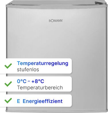 Холодильник Bomann KB 7346 Inox Mini 42 л: для офісу, кемпінгу, геймінгу | Тихий (39 дБ), з можливістю зміни дверцят | 51x45x45 см