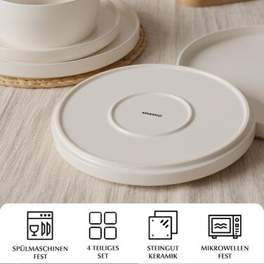 MIAMIO Набір посуду на 8 осіб / 24-тонний сервіз з кераміки Modern/Tafelservice - придатний для миття в посудомийній машині та використання в мікрохвильовій печі - розкішна колекція (великі тарілки (4x), білий)