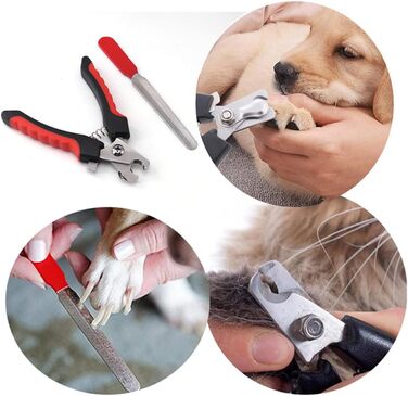 Ножиці для обрізання кігтів собак та котів, нержавіюча сталь, з захистом, червоно-чорні, з пилочкою для кігтів, інструмент для догляду за кігтями